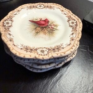 Title
Set 4 Susan Winget Cracker Barrel Cardinal Salad Plates Winter Stoneware‎